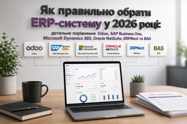 Як правильно обрати ERP-систему у 2026 році: детальне порівняння Odoo, SAP Business One, Microsoft Dynamics 365, Oracle NetSuite, ERPNext та BAS