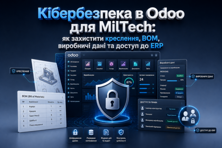 Кібербезпека в Odoo для MilTech: як захистити креслення, BOM, виробничі дані та доступ до ERP